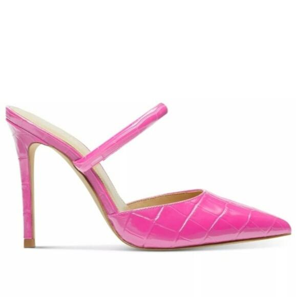 Michael Kors Jessa Crocodile Embossed Leather Mule Pink 10 - Picture 2 of 6